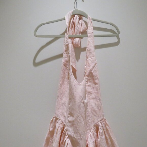 LUCY IN THE SKY Striped Crinkle Halter Dress in Pink Cocktail Pastel - Size M - Picture 4 of 15